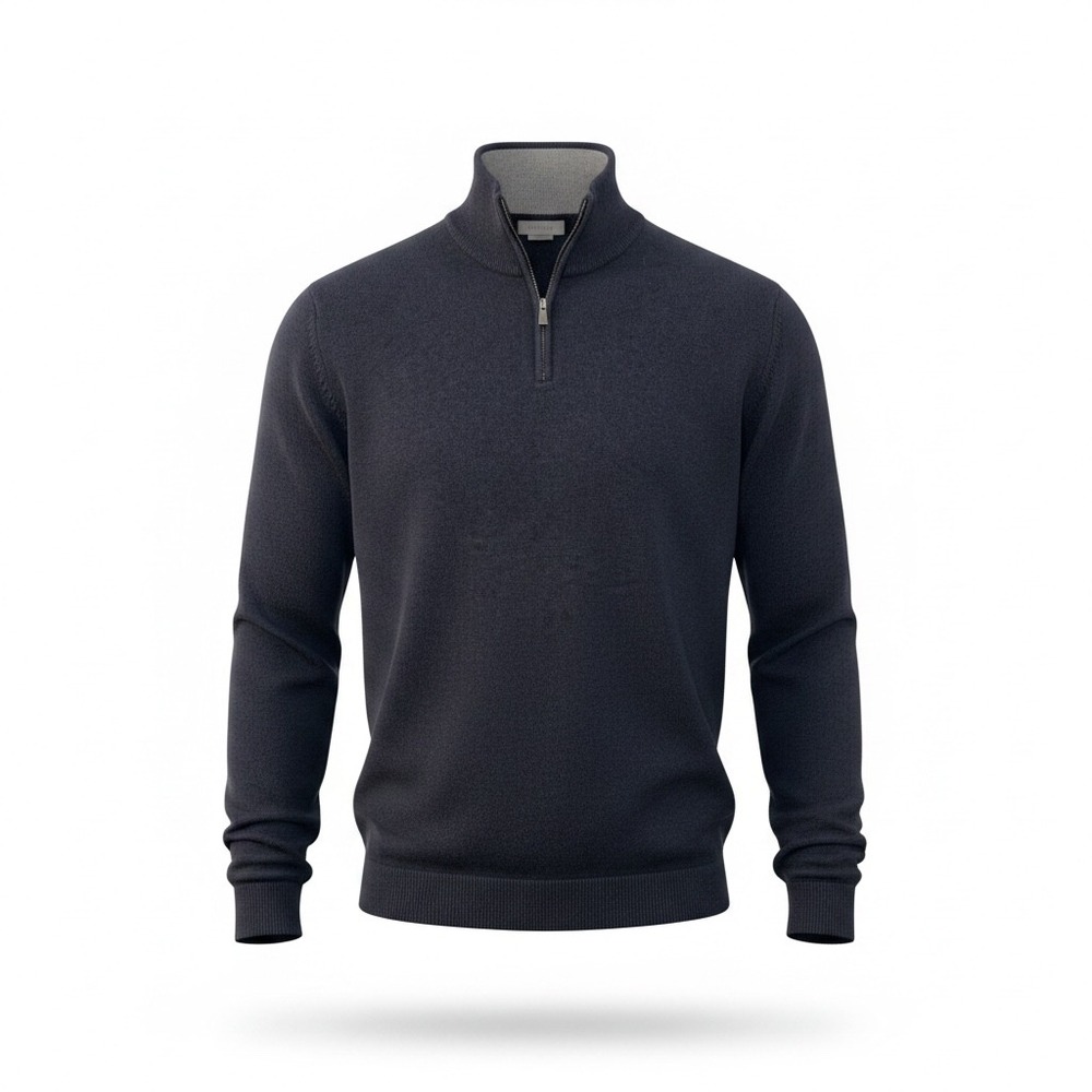 Corneliani Mens Navy Blue Virgin Wool Cashmere Quarter Zip Sweater size 54